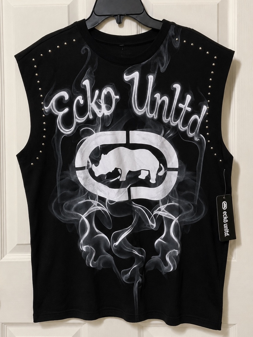 NWT Ecko Unltd Black Studded Rhino Graphic Tank Top XL Y2K
